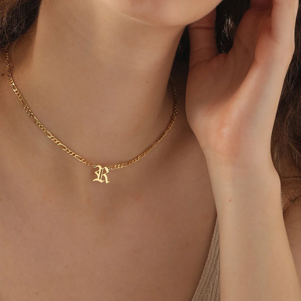 Initial necklace gold old on sale english