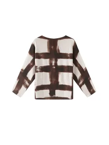 Miyake Style High-end Niche Printed Retro Top Women's Spring 2026 Polyester Loose Large Size Crew Neck Long-sleeved T-shirt