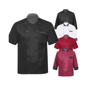 Wholesale Customized Logo Polyester Cotton Kitchen Work Wear Hotel Kitchen Uniforms Chef Coat  for Men and Women