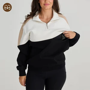Custom Women Winter Sherpa Fleece Quarter Zip Color Block Nursing Sweater With Chest Zip