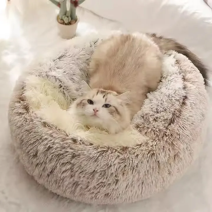 Tempat tidur kucing cangkang semi tertutup hangat musim dingin, alas sarang hewan peliharaan lembut anti angin, tempat tidur kucing sarang anjing semi tertutup