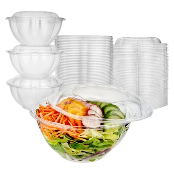 Hot Sale Eco-Friendly 32oz Clear Plastic Salad Bowls with Lids Disposable Takeout Container for Fruit Salads/Desserts