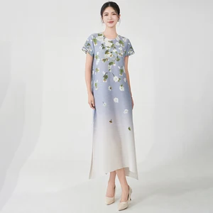 Miyake Women's Fashion Dress Summer Stretch Pleated Print Dress Plus Size Loose Dress Polyester Fabric Factory Direct Sales