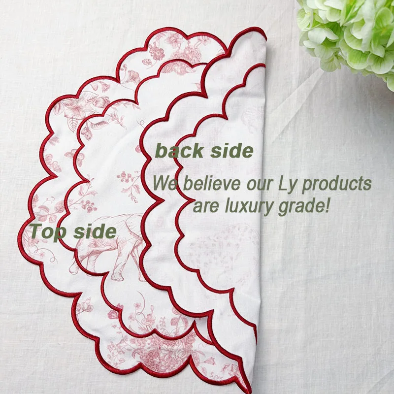 Organic Cotton Linen Embroidered Napkins with Scalloped Edges and Place Mats Eco Wave Design Sustainable Decor Napkin Placemat