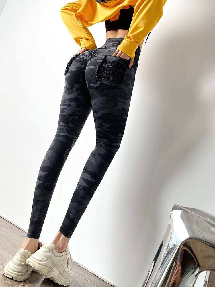 Women Elastic Bodycon Soft Comfy Scrunch Butt Camo Exercise Gym Leggings
