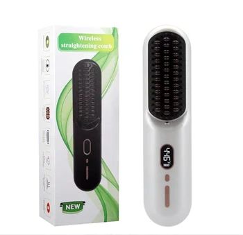 New Arrived LCD Electric Hair Straightener Comb Battery Ceramic Wireless Brush Comb Ionic