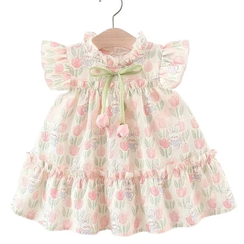 2025 New Fashion Children's Clothes Summer Baby Dresses for Girls Tulip Bunny Pure Cotton Baby Princess Skirt