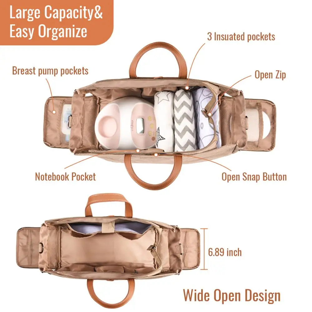 momcozy, Bags, Momcozy Women Brown Wide Open Waterproof Diaper Bag