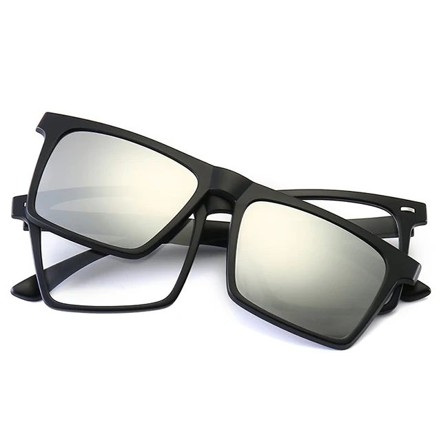 DLC2302 PC Plastic Eyeglasses Frames With 5 Sunglasses Clips Polarized Magnetic Clip on Glasses