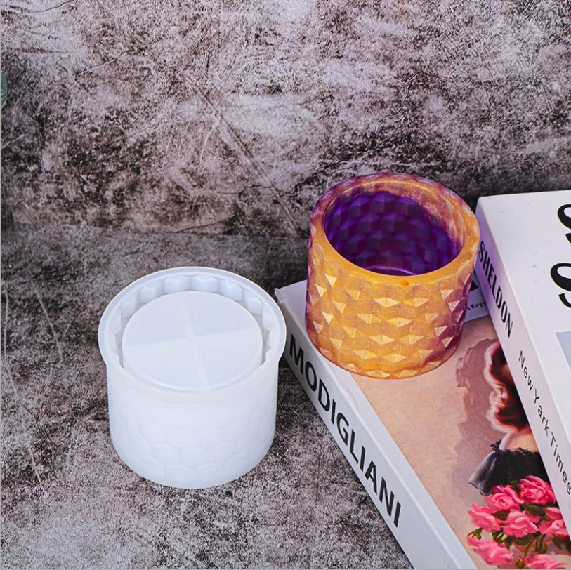 Round Honeycomb Concrete Flower Pot Silicone Mold Succulent Planter Vase Cactus Mold Candle Pen Holder Cement Clay Mold Epoxy Resin Jewelry Storage Box Mould