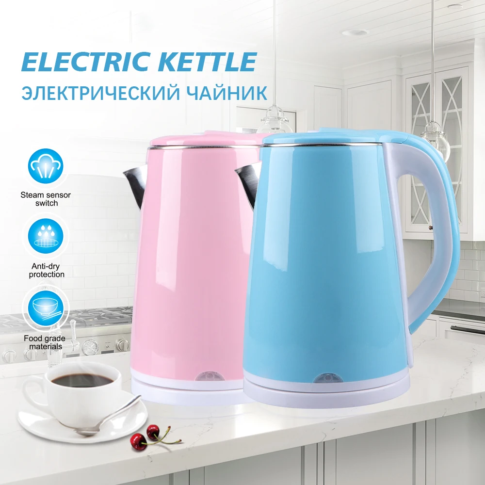 2.3L Electric Kettle Stainless Steel Double Layer Anti Sclading Automatic  Power Off Electric Water Boiler for Home CN Plug(Pink)