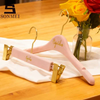 Custom Golden Swivel Hook Pink Dress & Pants Set Non Slip Velvet Hanger
