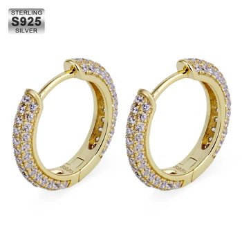 KRKC hip hop hoop earring jewelry 15mm 14k gold stud earring sterling silver jewelry 925 earrings for men and women