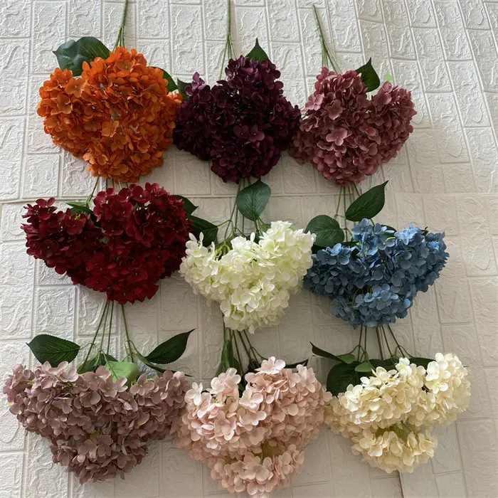 L163 Wholesale Ivory Bulk 5heads Hydrangeas Flowers Artificial Silk