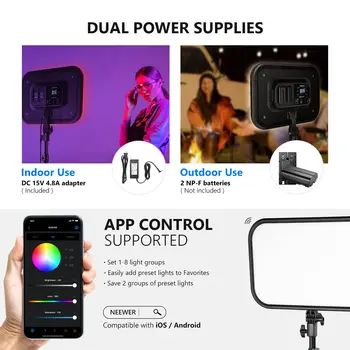 60W Dimmable 2500K-8500K LED Panel NEEWER 18.3" RGB LED Video Light Panel with App Control Stand Kit 2 Packs detail image
