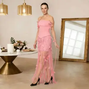 Bettergirl 2026 Ramadan Leaf flower decoration strapless tassel party dress