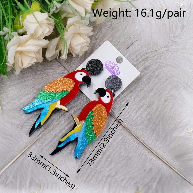 ERS532ER1216 Cute and pretty hot sale fashion handmade acrylic glitter parrot earrings jewelry manufacture