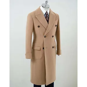 Brown Woolen Double Breasted Business Suit Style Great Winter Overcoat for Men-Plus Size Shawl Lapel Belt Breathable Plus Size