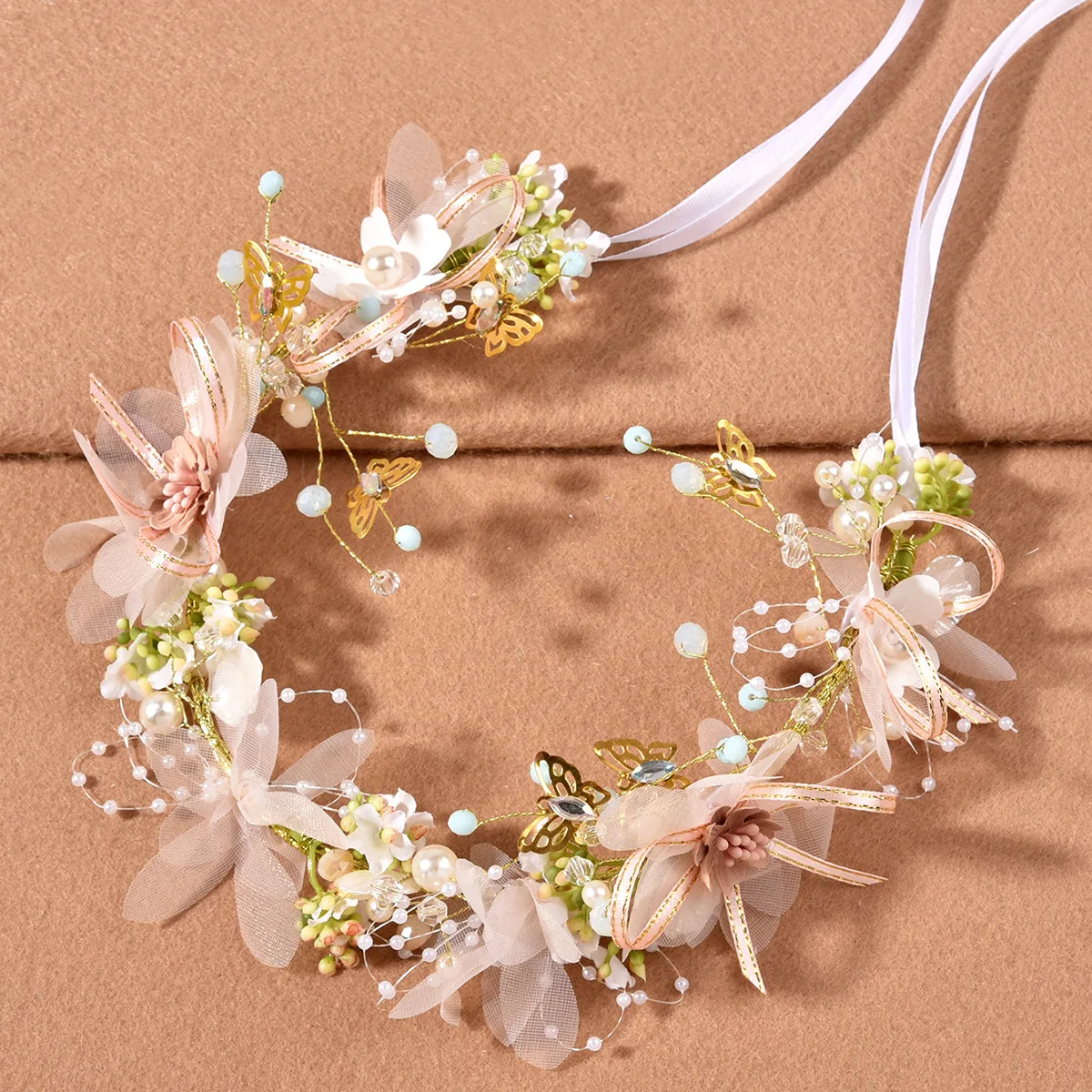 Women\'s Gold Flower Pearls Leaves Headband Bridal Wedding Hair Accessories October Gold Leaves and Pearl Wedding Hair Pin main image 2