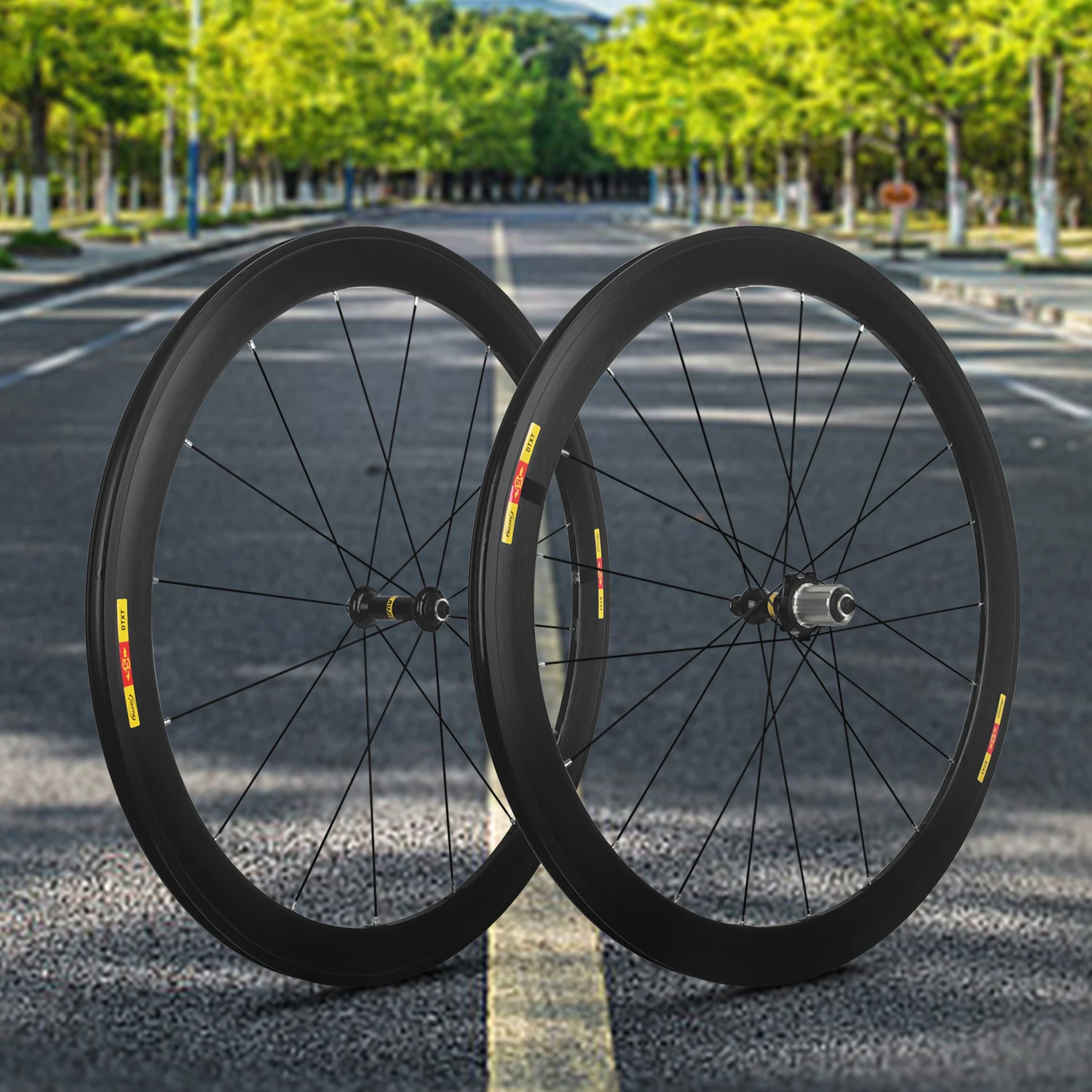 RUJIXU 700C UltraLight Road Bike Wheelset with 30mm Rim Depth V/C