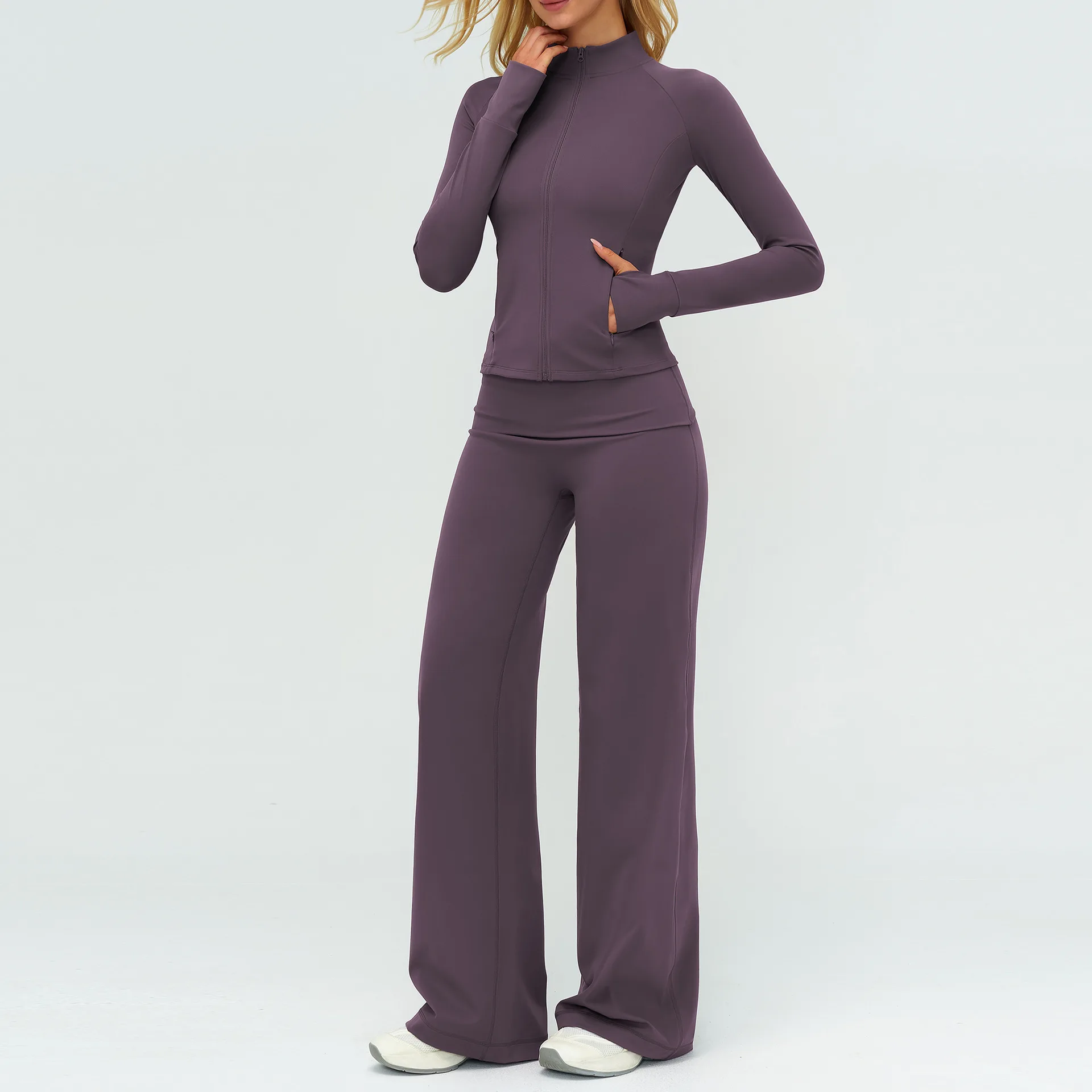 Border Breathable Solid Brushed Yoga Set Loose Casual Fashion Outdoor Sports Long Sleeve detail