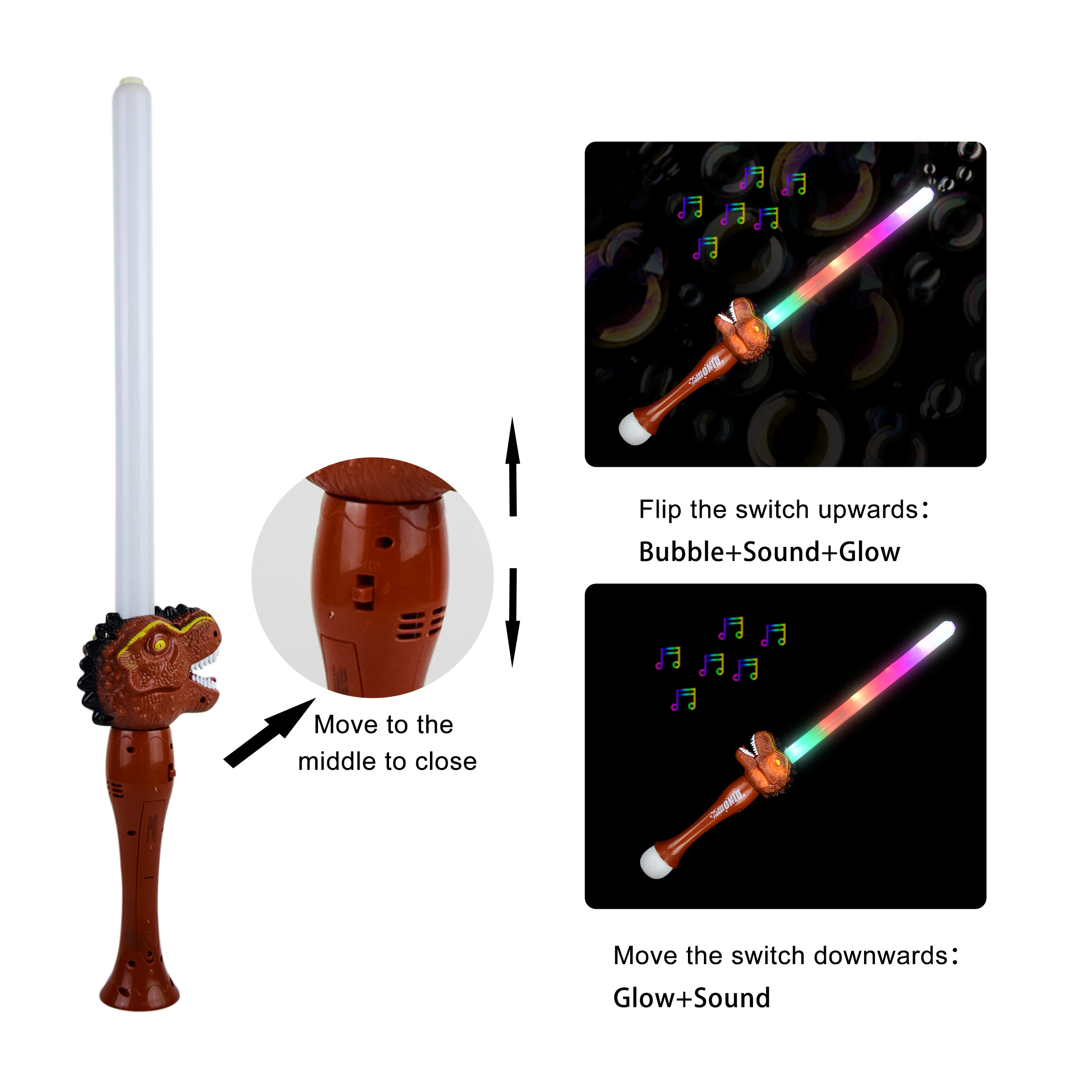 Flashing 29'' LED Dinosaur Bubble Sword Toy with Lights and Music for Kids Light-Up Wand Stick Toy