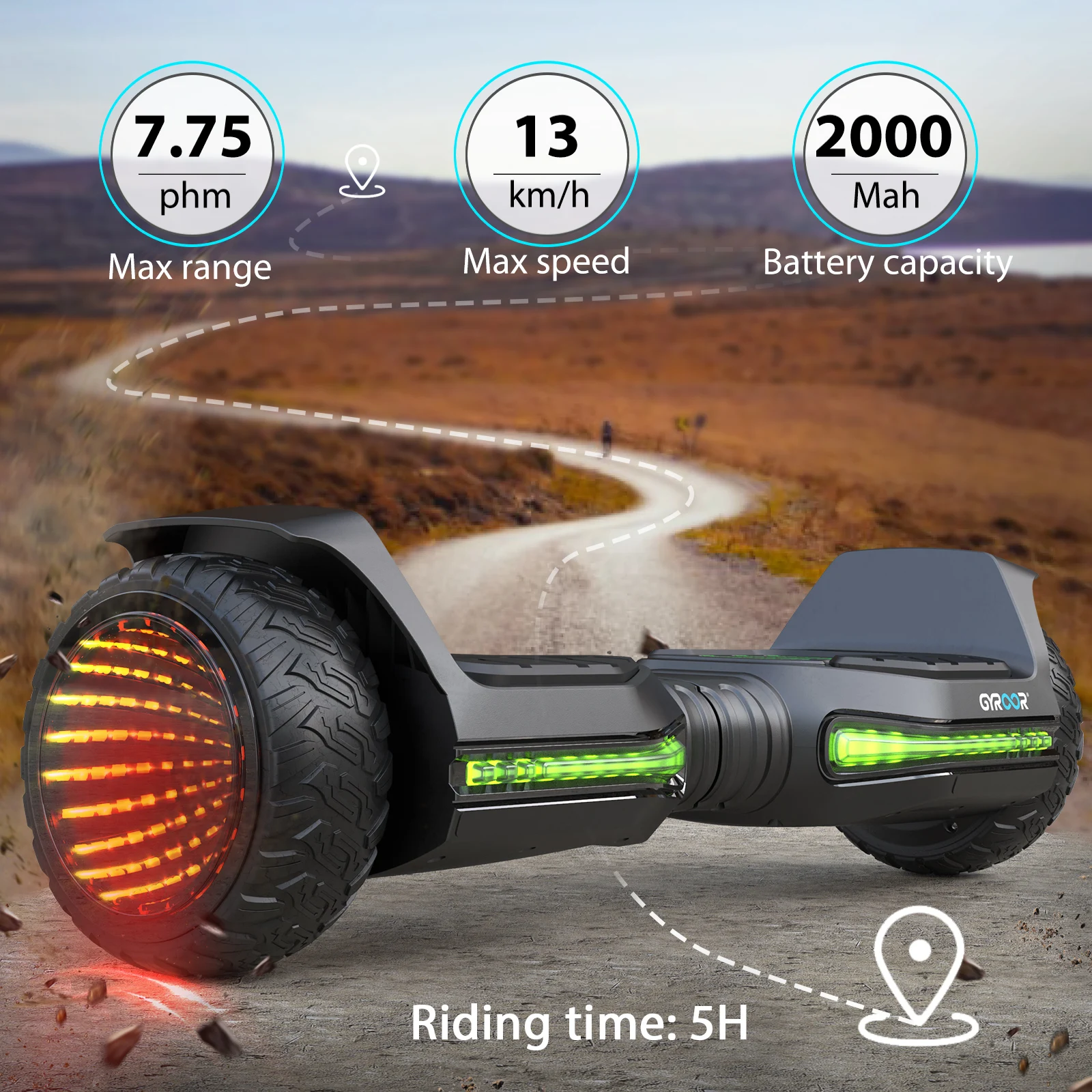 Gyroor Durable Smart Two Wheel Hover Board Balance Hoverboard with Dual System