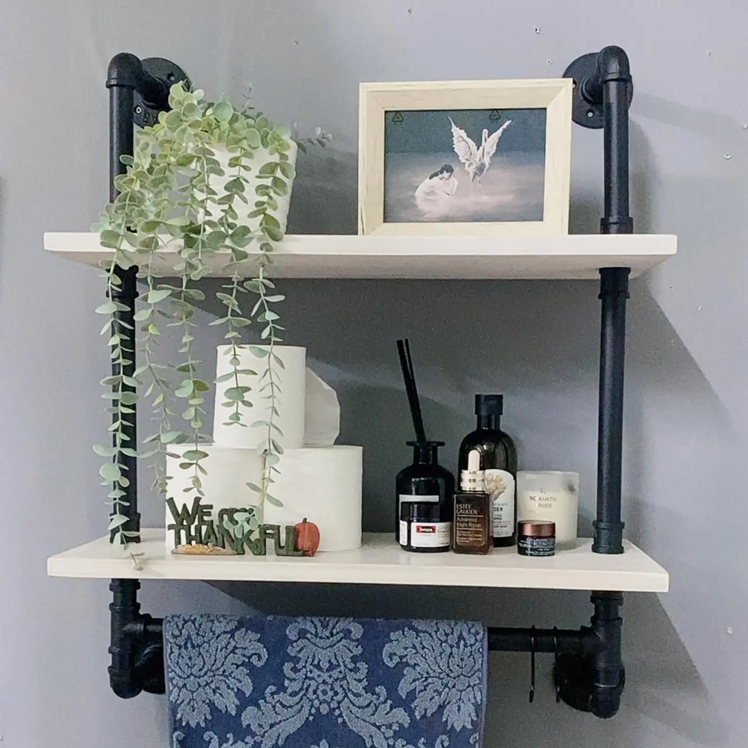 Industrial Pipe Floating Shelves Rustic Farmhouse Bathroom Shelves With