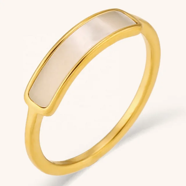 Dingran 2023 High Quality Fashion OEM ODM Custom 18k Plated Stainless Steel Jewelry Waterproof Rectangle Shell Thin Ring