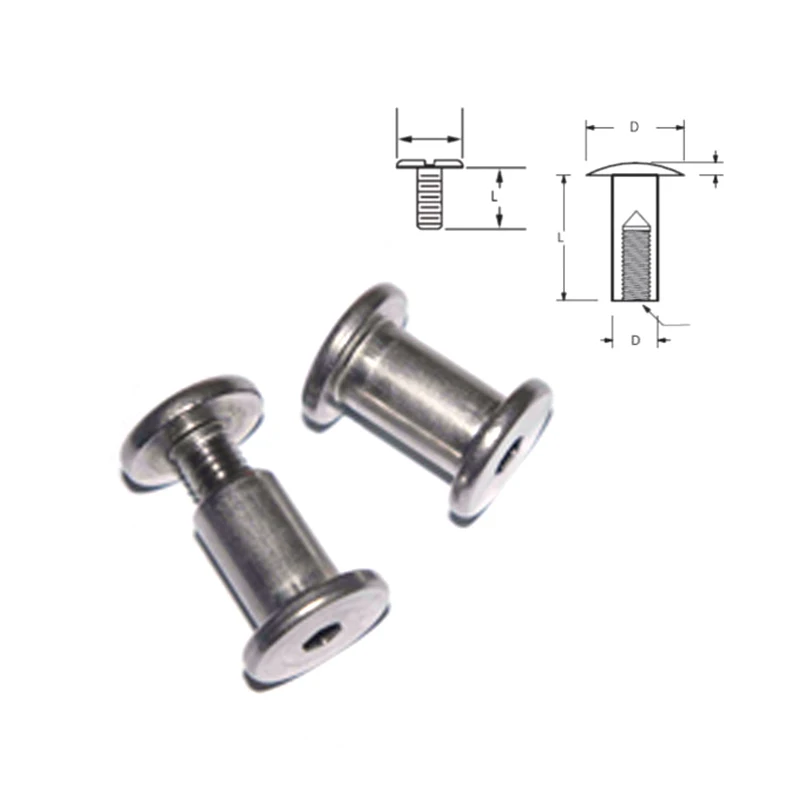 Wholesale A2 A4 Stainless Steel Flat Countersunk Head Sex Bolt Binding Post Rivet Barrel Male and Female Chicago Screw