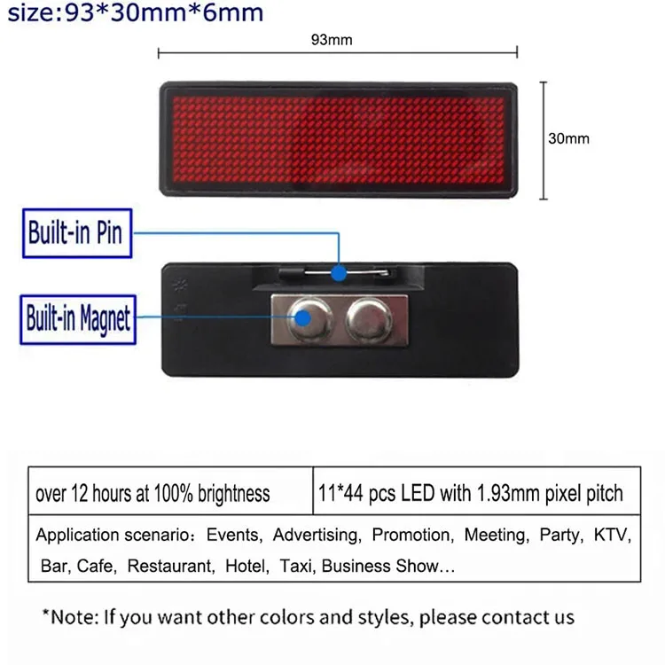 Programmable LED Name Badge Digital Running Text USB Insignia Scrolling Message Sign Led Price Tag