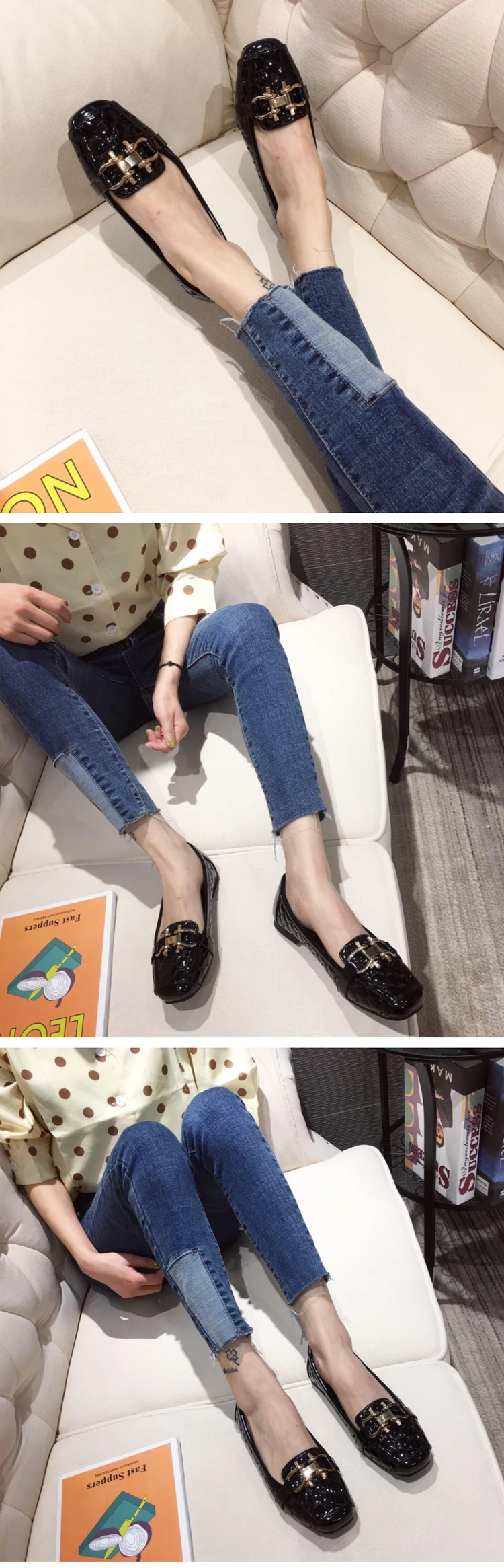 New Office Shoes For Women H Letter Buckle Upper Square Toe Loafer