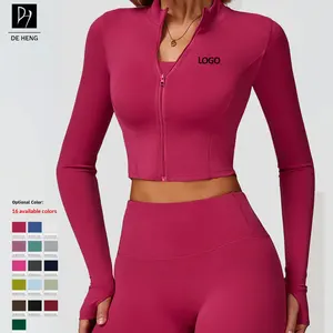 Wholesale Female Gym Top Quick-Drying Yoga Suit Stand Collar Gym Clothes Long Sleeve Zipper up Jacket Sports Women Yoga Jacket