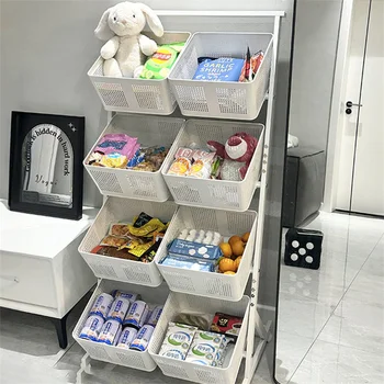 Customizable Multi-layer Rotating Kitchen Storage Shelf 360 Degree Vegetable Fruit Basket Rack Rolling Cart for Supermarket