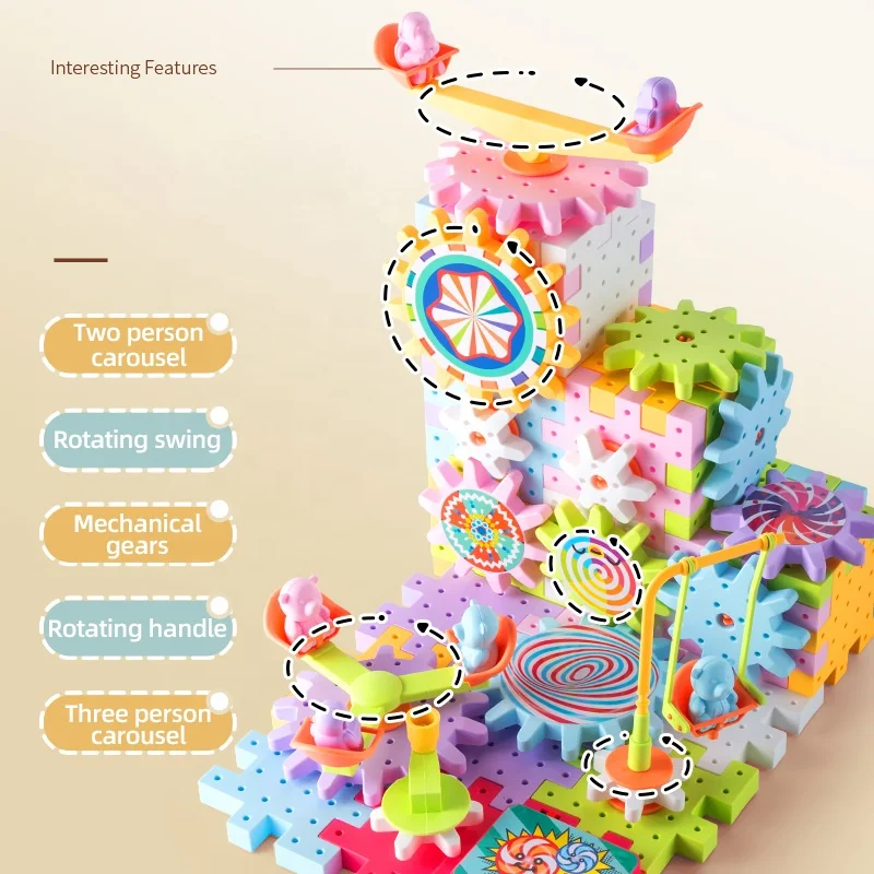 Samtoycn 3D STEM 83PCS Block Variable Puzzle Toys Interlocking Block Moulds Electric Gear Rotating Building Blocks for Kids