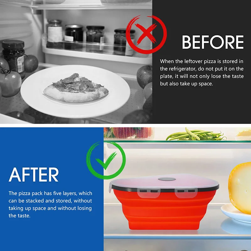 Bpa Free Reusable Silicone Microwavable Leftover Pizza Box Collapsible