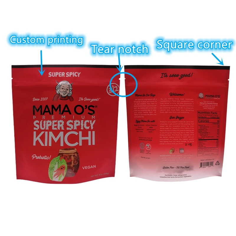 Kimchi Bag Custom Printing Resealable Food Grade Plastic Korean Salted