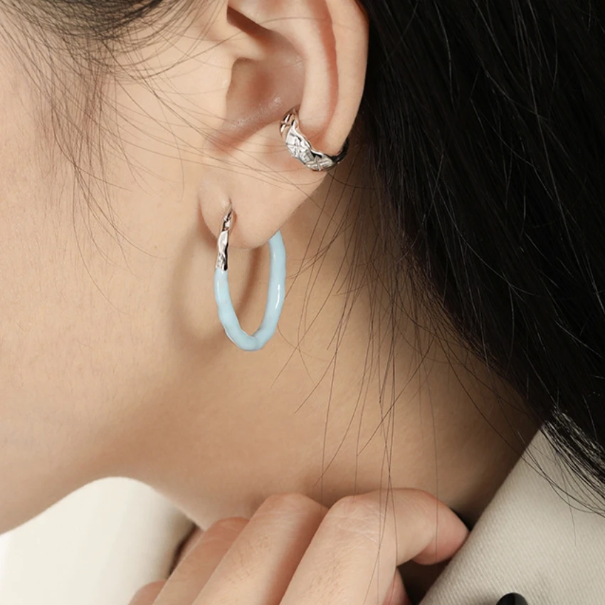 Melynn Enamel Hoops Fashion Earrings Wholesale 925 Sterling Silver