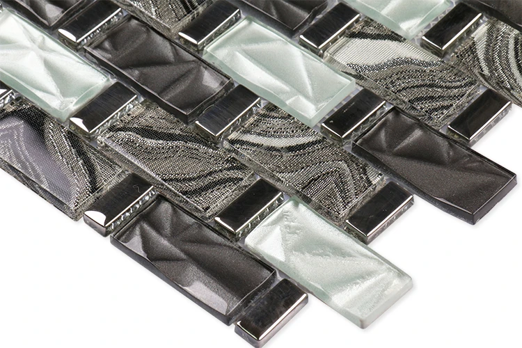 Custom glas mosaik rectangle folds pattern white grey laminates glass background wall mosaics