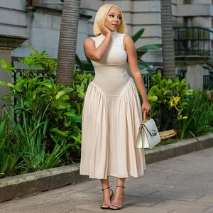 High Quality 2025 Summer New Style Fashionable Half High Neck Sleeveless A-Line Irregular Long Dress Slim Fit