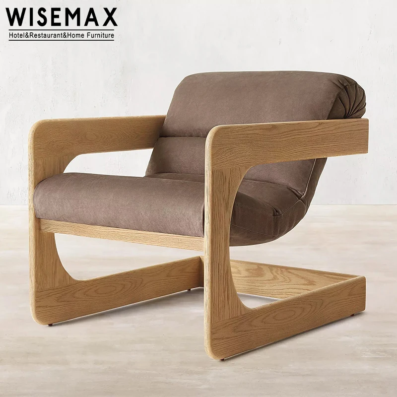WISEMAX Janpandi Style Occasional Chairs for Bedroom Wooden and Boucle Tufted Single Leisure Arm Side Chairs for Living Room