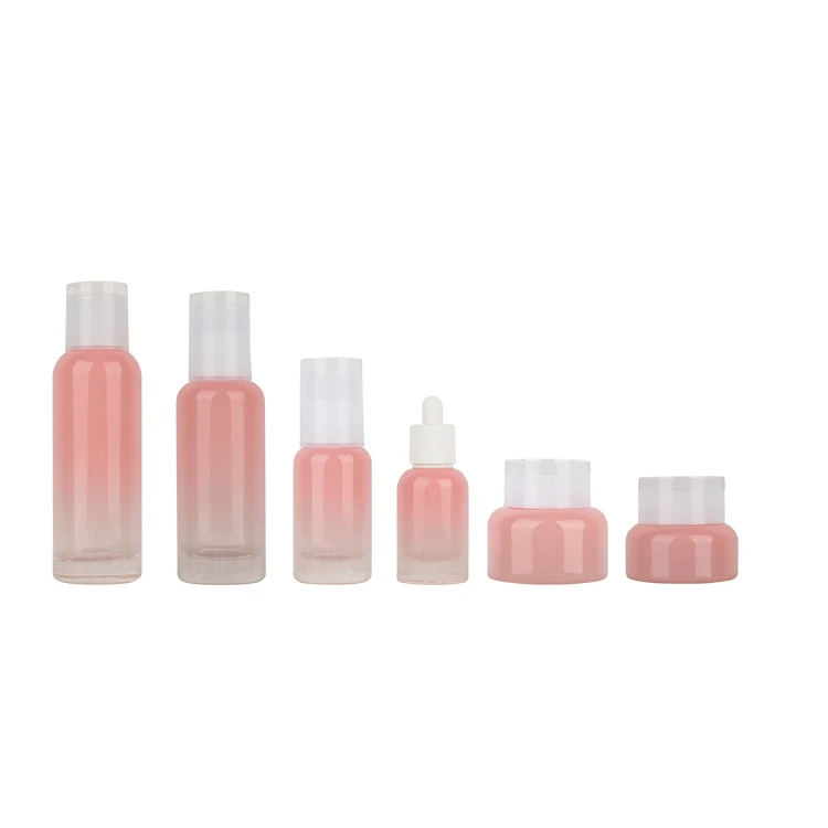 Luxury Empty Pink Cosmetic Packaging Glass Bottle Set 30ml 40ml 100ml 120ml Lotion Serum Glass Bottles Face Cream Jars Set