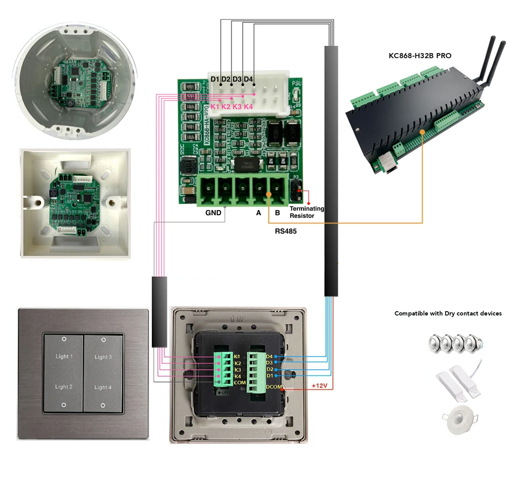 Relay M. Assistant Button Kincony KC868-HA V20 Old Traditional Switch Button RS485 Adapter Module ...