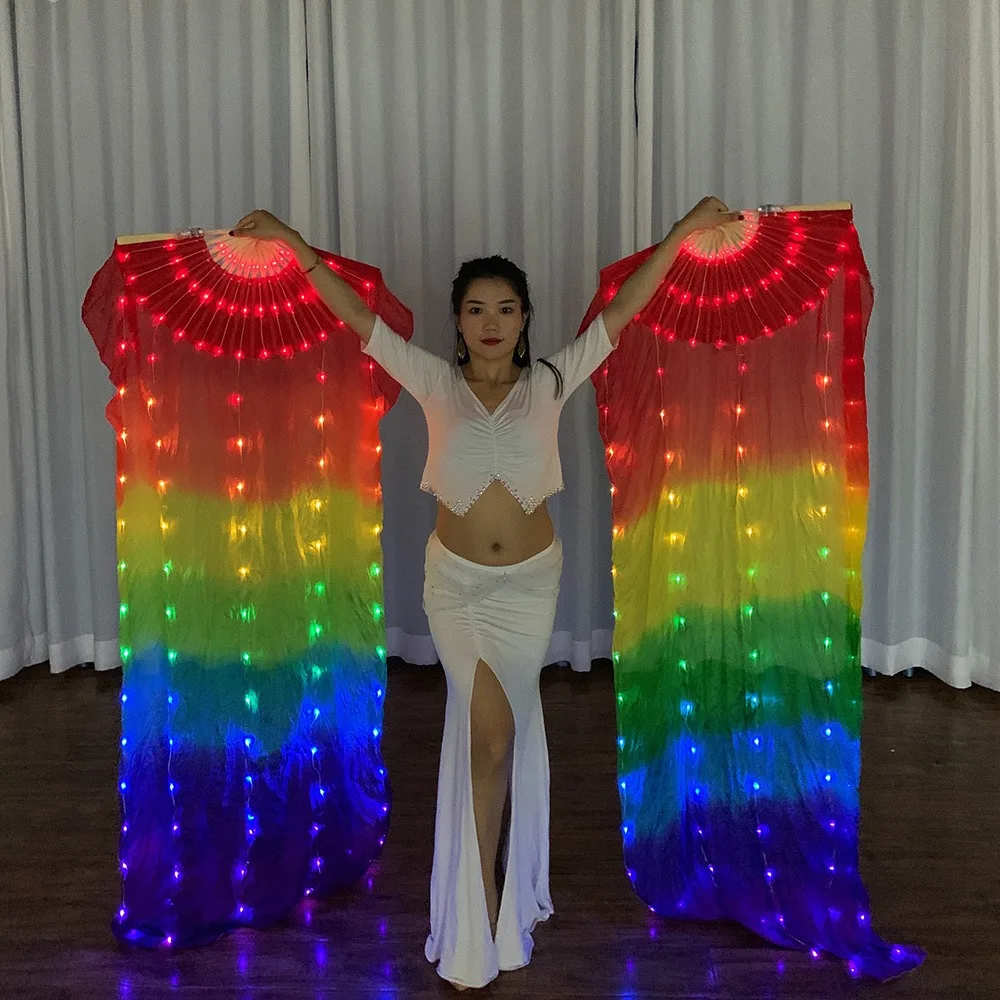 Modern Western Style Led Real Silk Fans Dance Belly Dancing Led Fan