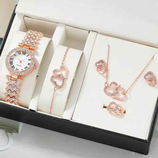Dainty Quartz Watch Set with Heart Jewelry: Women display picture 3