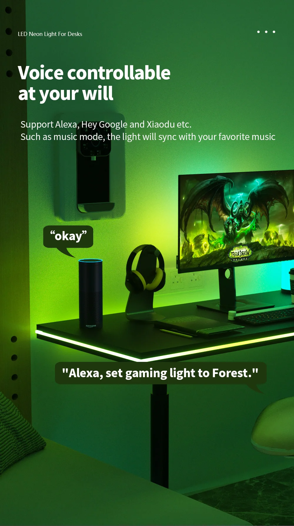 灯光游戏，3.2米霓虹灯绳灯软照明游戏桌，支持切割，智能应用控制，音乐同步，适配器