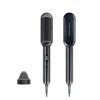 FMK Hot Selling  Ionic Hair Straightener Brush Electric Popular Household Heated Brush With LED Screen Hair Straightener Comb