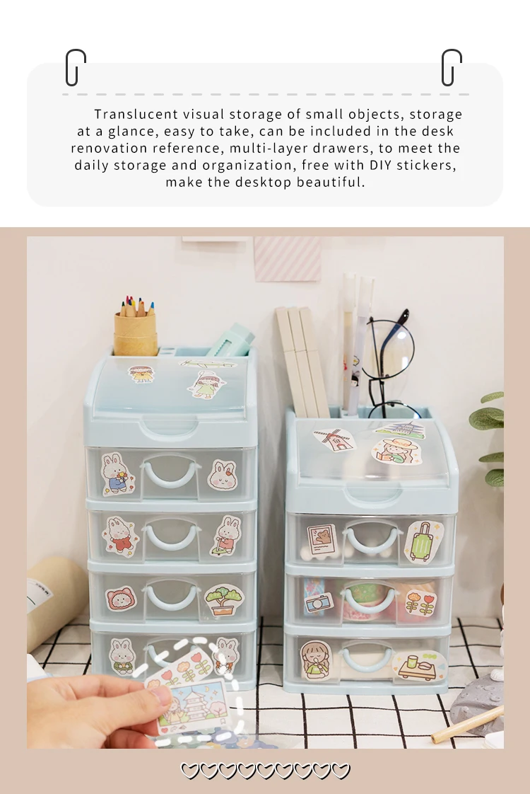 ITEM NO.3203BZ Wholesale 2/3/4 Layers Desktop Office Drawer Type Finishing Stationery Plastic Storage Cabinet Drawer Storage Box details