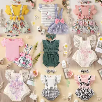 2024 summer baby girls new children's clothing baby onesies fashion suit casual short-sleeved crawling suit