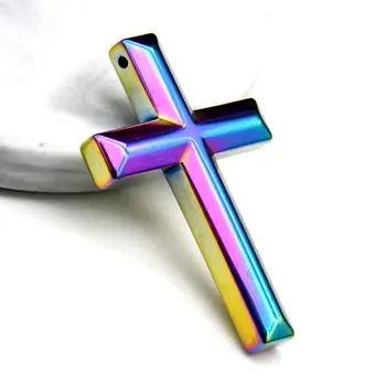 Grade AAA Rainbow Hematite Cross Pendants No Pit Or Scratches 38x42mm Big Size 1.5mm Hole Pendent For DIY Jewelry Making